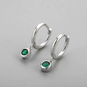 *NEW 925 Sterling Silver Diamond Drop Huggie Hoops